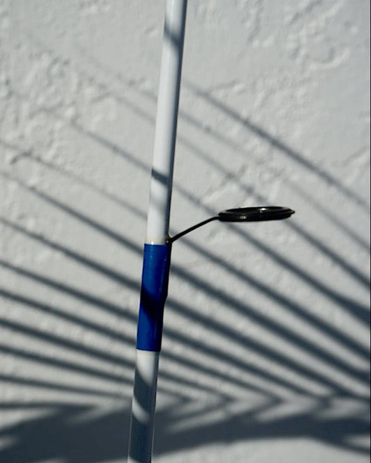 Fishing rod eye with royal blue thread