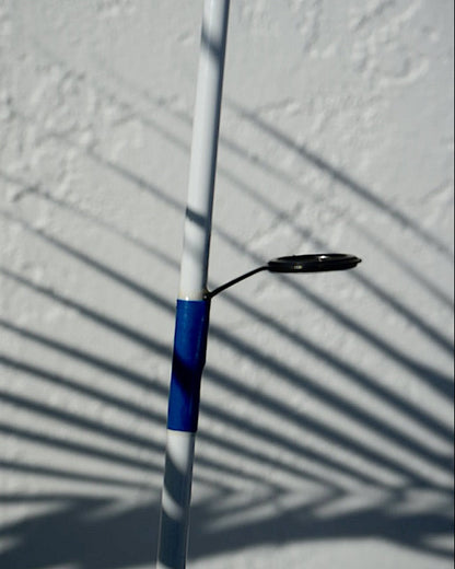 Fishing rod eye with royal blue thread